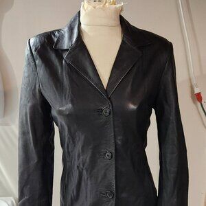 GIAN MORI Ladies Vintage Black Leather Blazer Size Small From Turkey